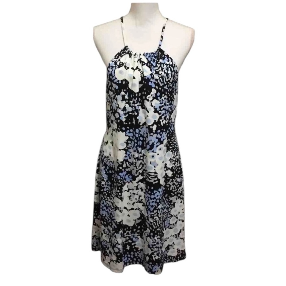 J. McLaughlin Maria blue and white floral halter mini dress in Catalina cloth